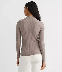 Petite Heathered Ribbed Mock Neck Sweater