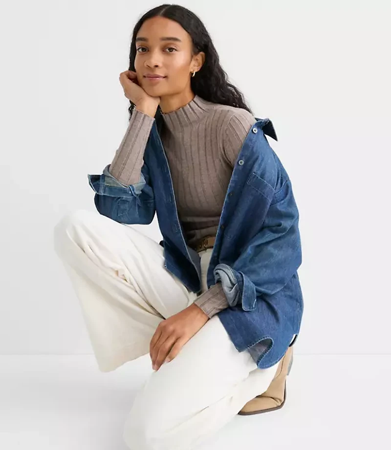Petite Heathered Ribbed Mock Neck Sweater