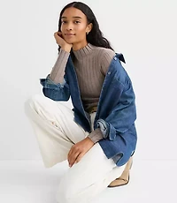 Petite Heathered Ribbed Mock Neck Sweater
