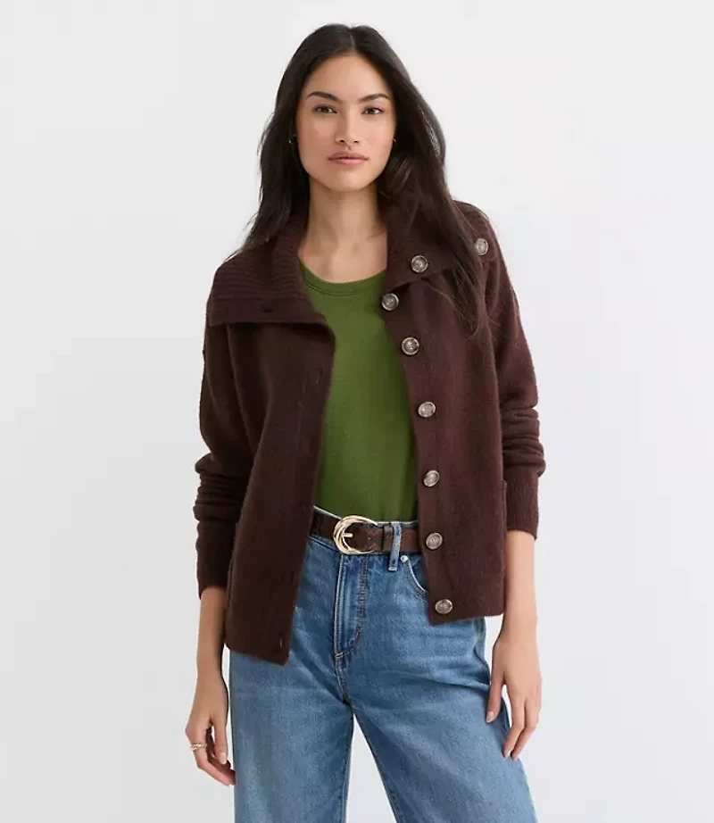 Petite Wide Collared Sweater Jacket
