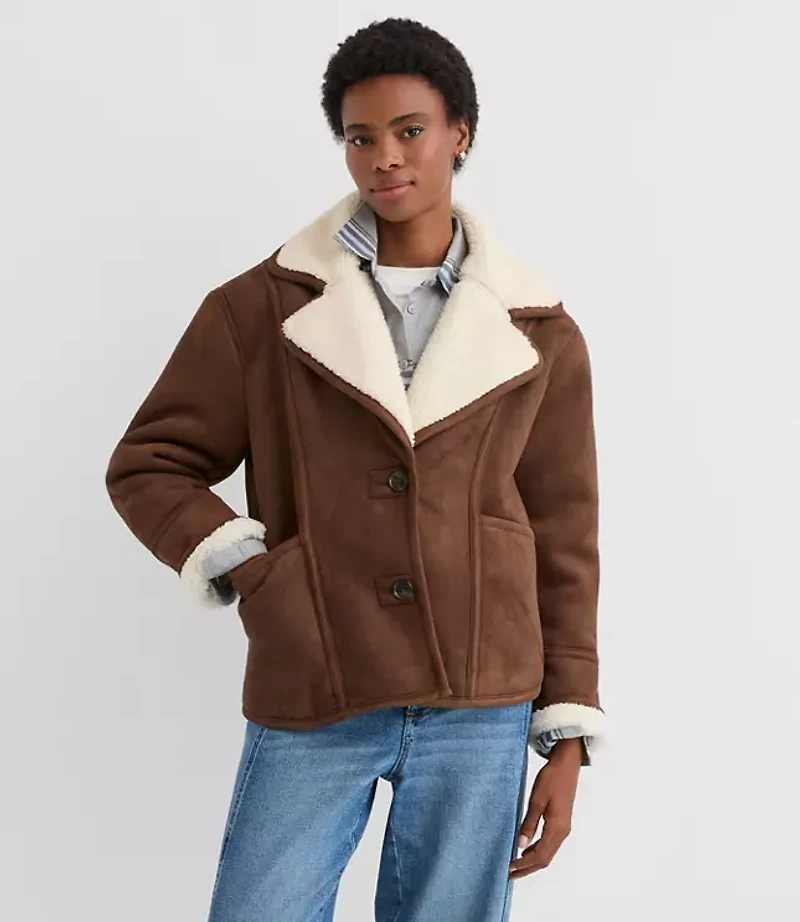 Faux Suede Sherpa Jacket