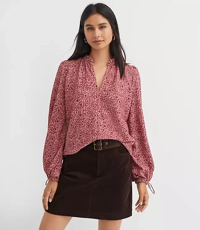 Petite Floral Ruffle Tie Cuff Top