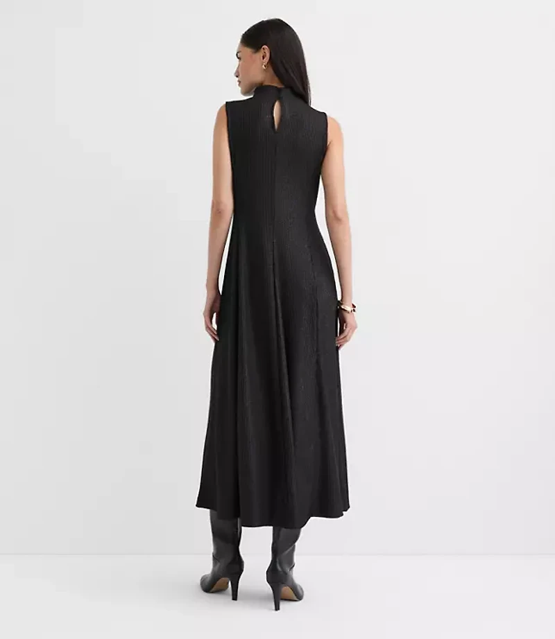 Foil Ribbed Mock Neck Maxi Dress