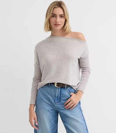 Petite Heathered Ribtrim Jersey Off The Shoulder Top
