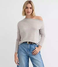 Petite Heathered Ribtrim Jersey Off The Shoulder Top
