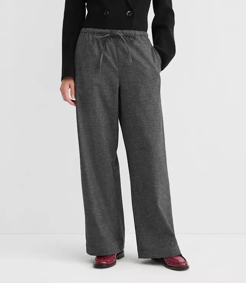 Pull On Straight Pants Houndstooth Brushed Flannel