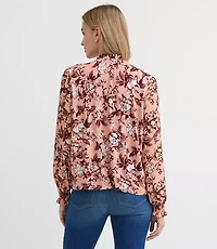 Floral Pintucked Ruffle Mixed Media Blouse