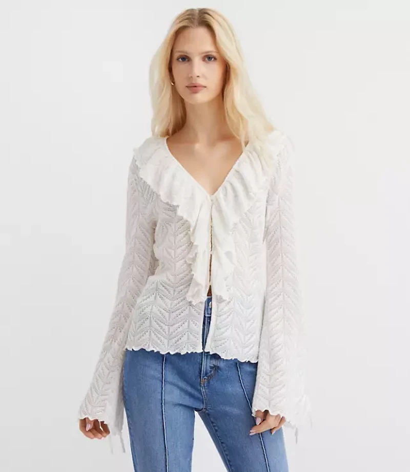 Petite Pointelle Ruffle Tie Cuff Top