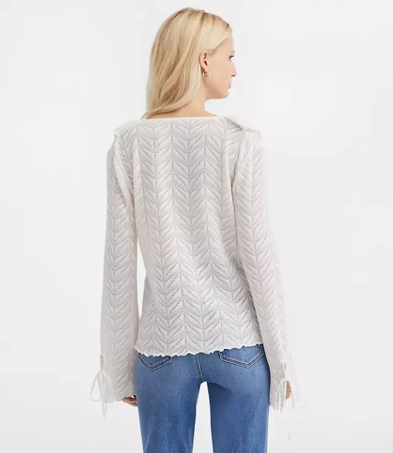 Petite Pointelle Ruffle Tie Cuff Top