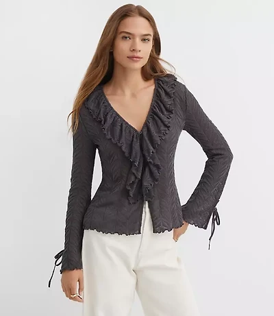 Petite Pointelle Ruffle Tie Cuff Top