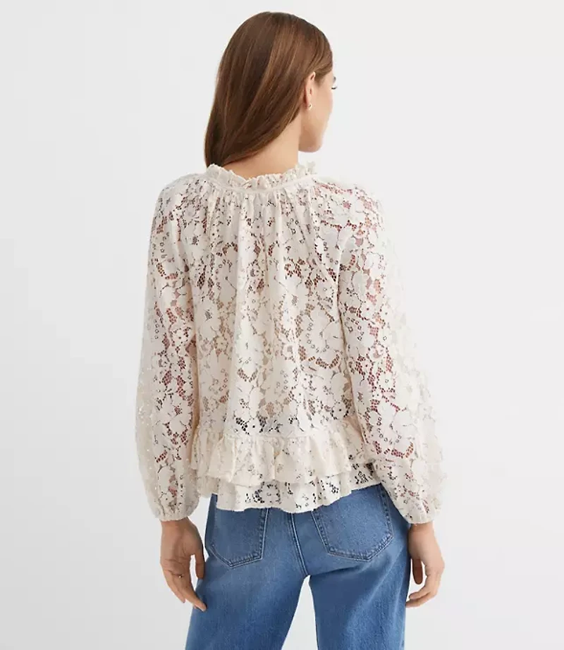 Petite Floral Lace Ruffle Peplum Blouse