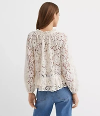 Petite Floral Lace Ruffle Peplum Blouse