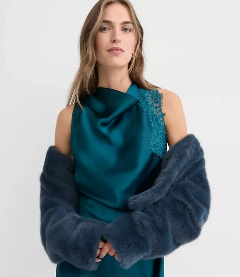 Lace Trim Satin Bias Midi Dress