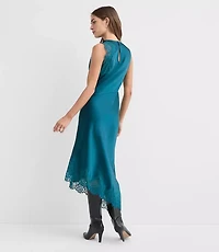 Lace Trim Satin Bias Midi Dress