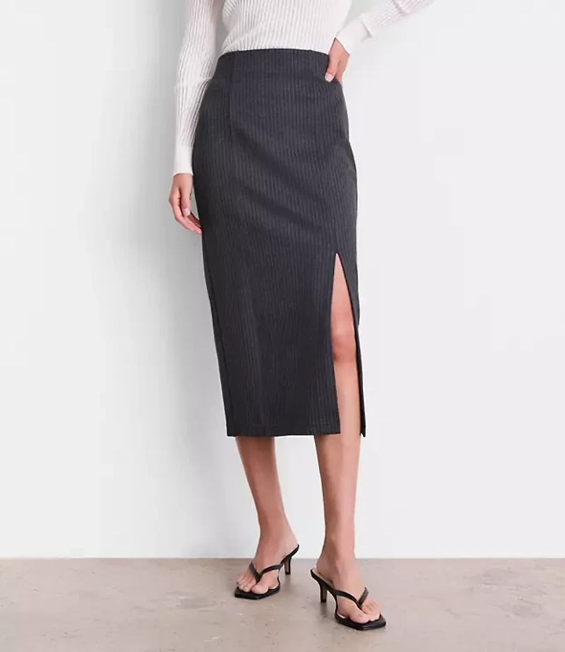 Petite LOFT Versa Ponte Column Skirt Pinstripe