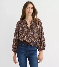 Petite Garden Blouson Sleeve Split Neck Blouse