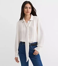 Petite Pleated Bow Blouse