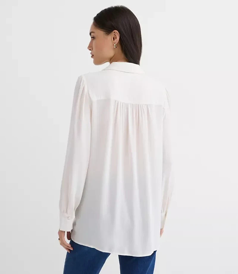 Petite Pleated Bow Blouse