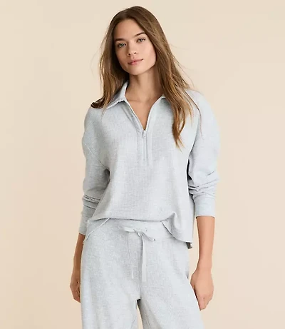 Petite Lou & Grey Heathered Upstate Waffle Half Zip Top