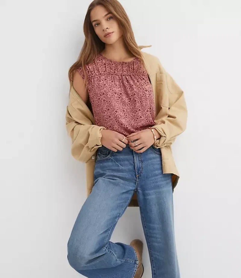 Floral Cap Sleeve Mixed Media Blouse