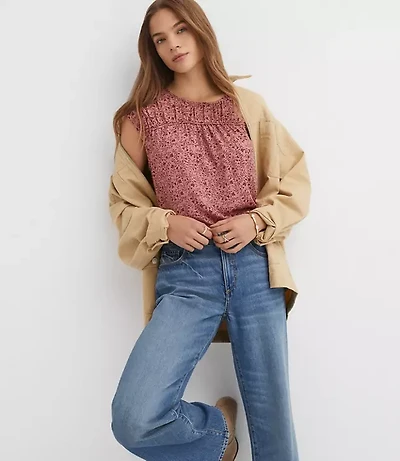 Floral Cap Sleeve Mixed Media Blouse