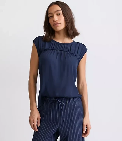 Cap Sleeve Mixed Media Blouse
