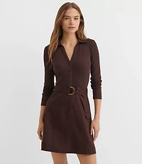 Petite Belted Mixed Media Flare Dress