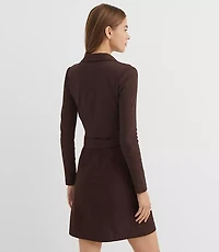 Petite Belted Mixed Media Flare Dress