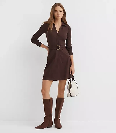 Petite Belted Mixed Media Flare Dress