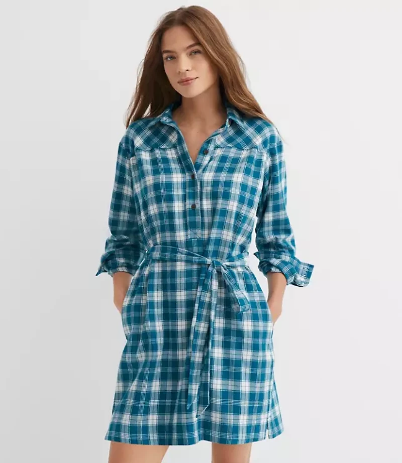 Petite Plaid Belted Mini Pocket Shirtdress