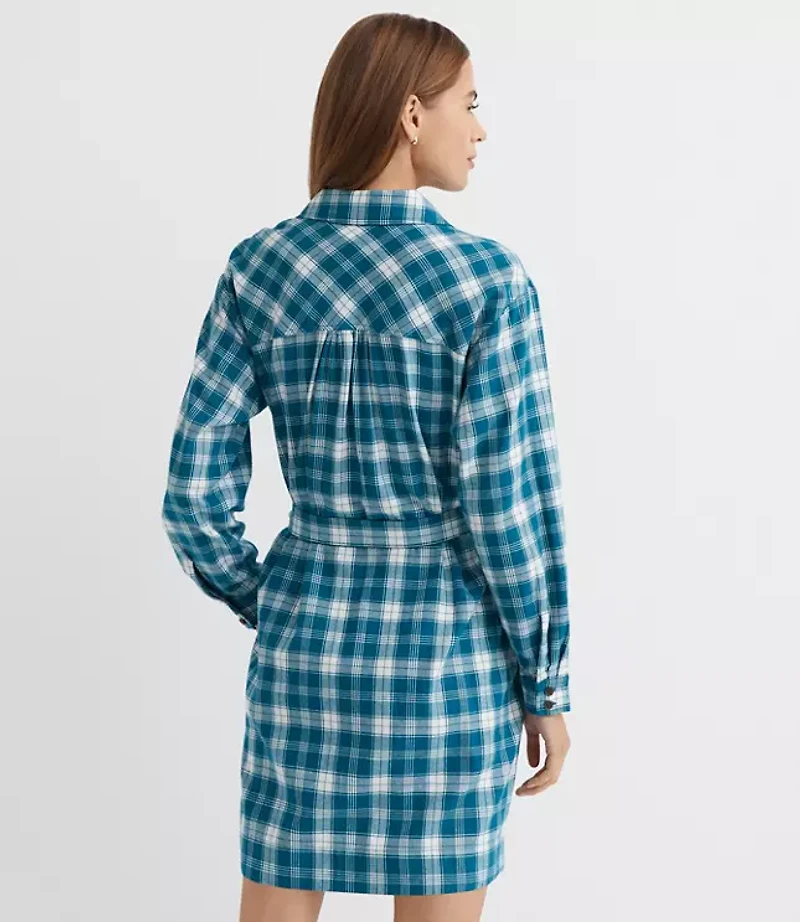 Petite Plaid Belted Mini Pocket Shirtdress