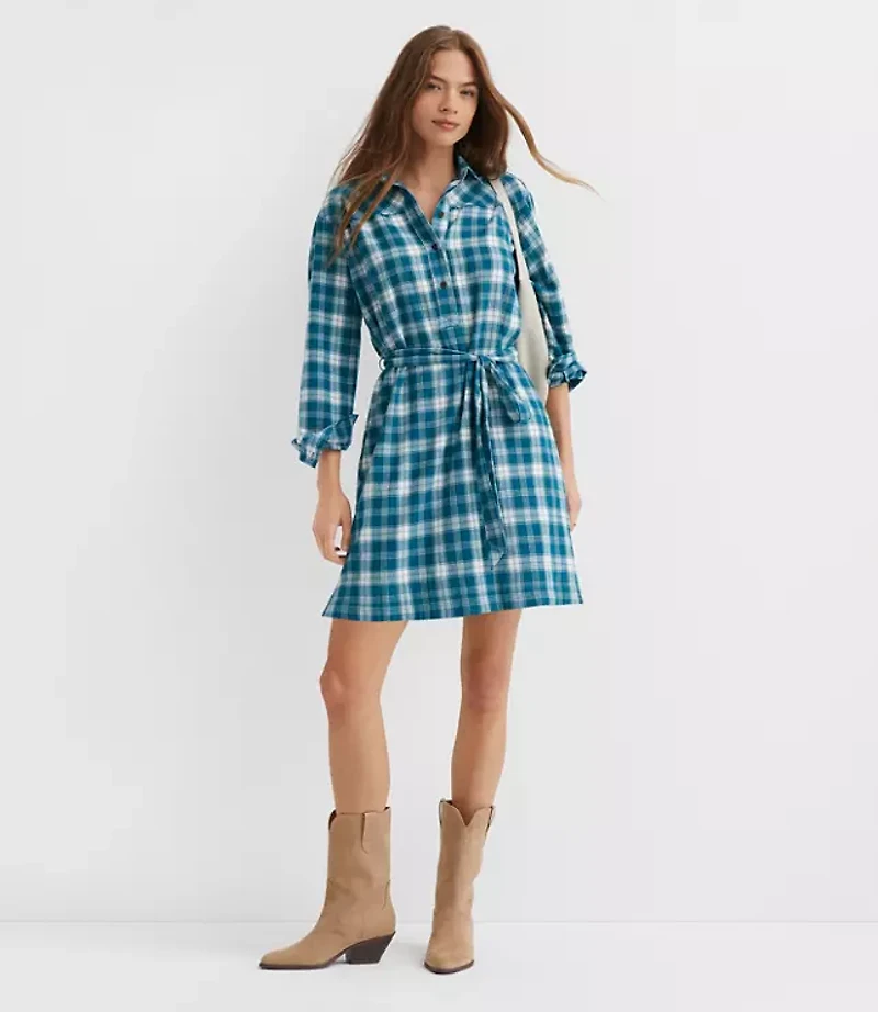 Petite Plaid Belted Mini Pocket Shirtdress
