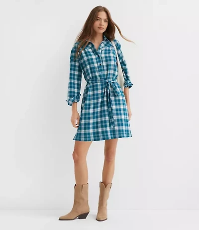 Petite Plaid Belted Mini Pocket Shirtdress