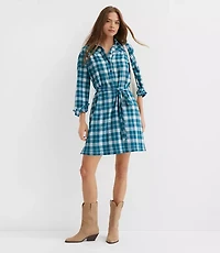 Petite Plaid Belted Mini Pocket Shirtdress