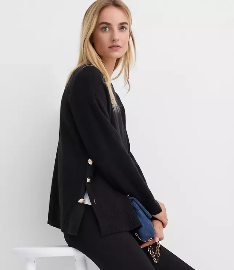 Petite Side Button Tunic Sweater