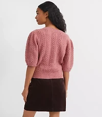 Petite Flecked Stitchy Puff Sleeve Cardigan