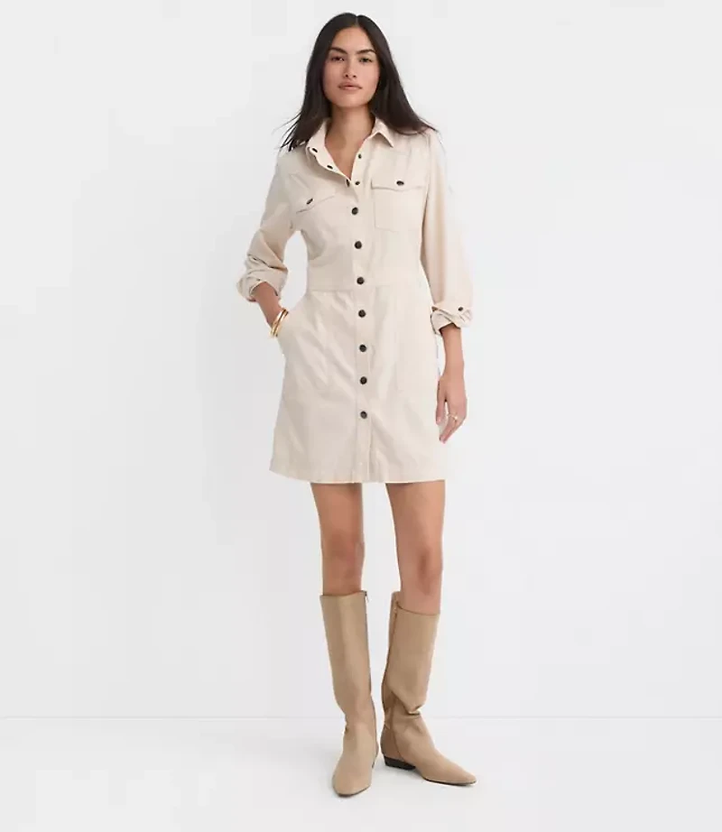 Petite Corduroy Mini Pocket Shirtdress