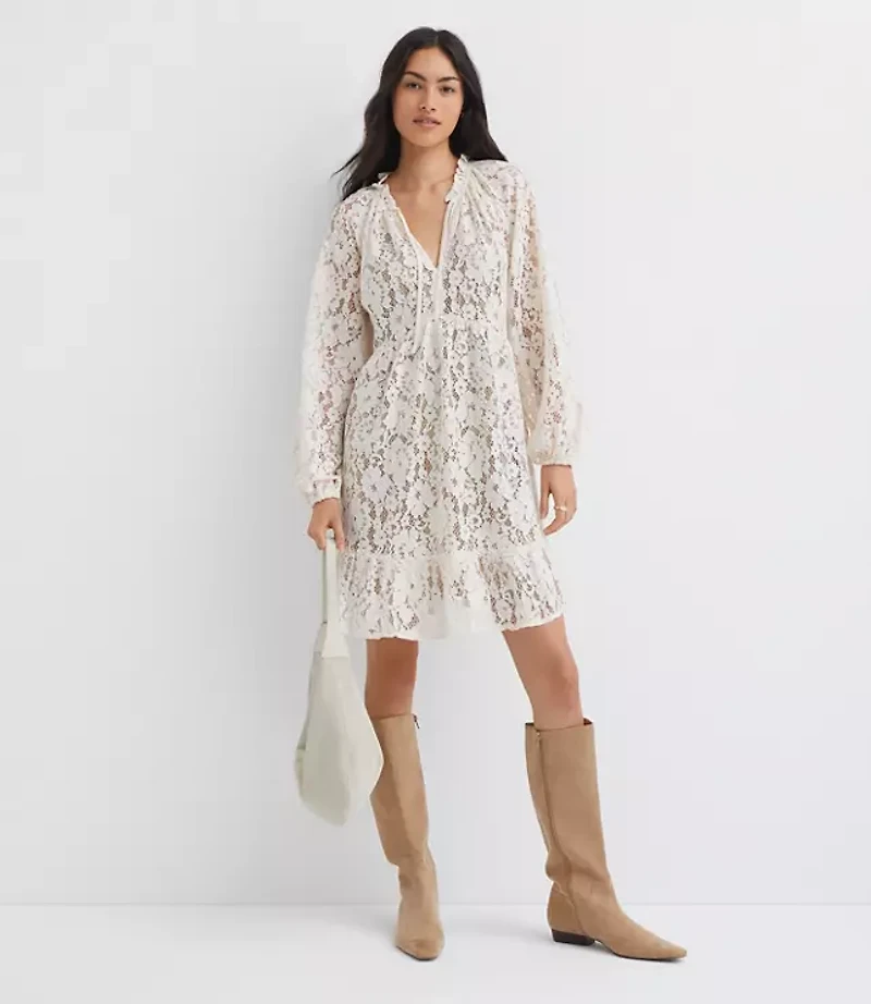 Petite Floral Lace Flounce Mini Dress