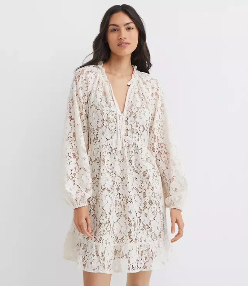 Petite Floral Lace Flounce Mini Dress