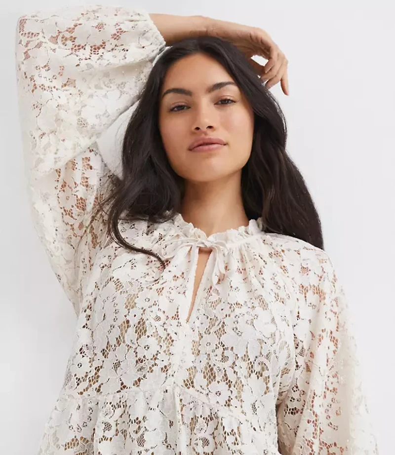 Petite Floral Lace Flounce Mini Dress