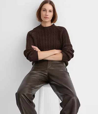 Petite Stitchy Raglan Mock Neck Sweater