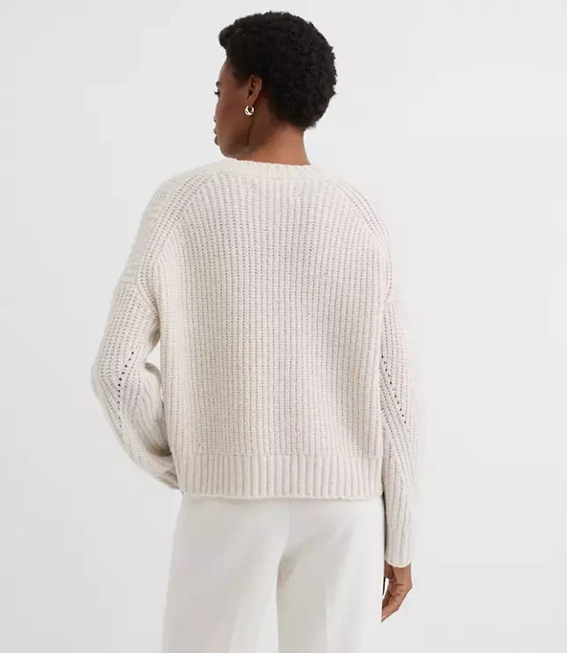 Sequin Pointelle Ribbed Relaxed Sweater