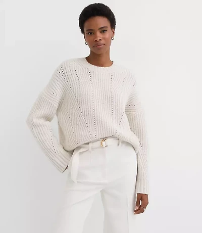 Sequin Pointelle Ribbed Relaxed Sweater