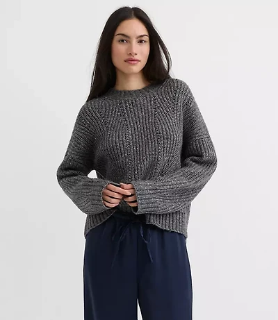 Sequin Pointelle Ribbed Relaxed Sweater