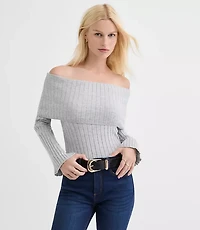 Ribbed Flare Sleeve Off The Shoulder Sweater