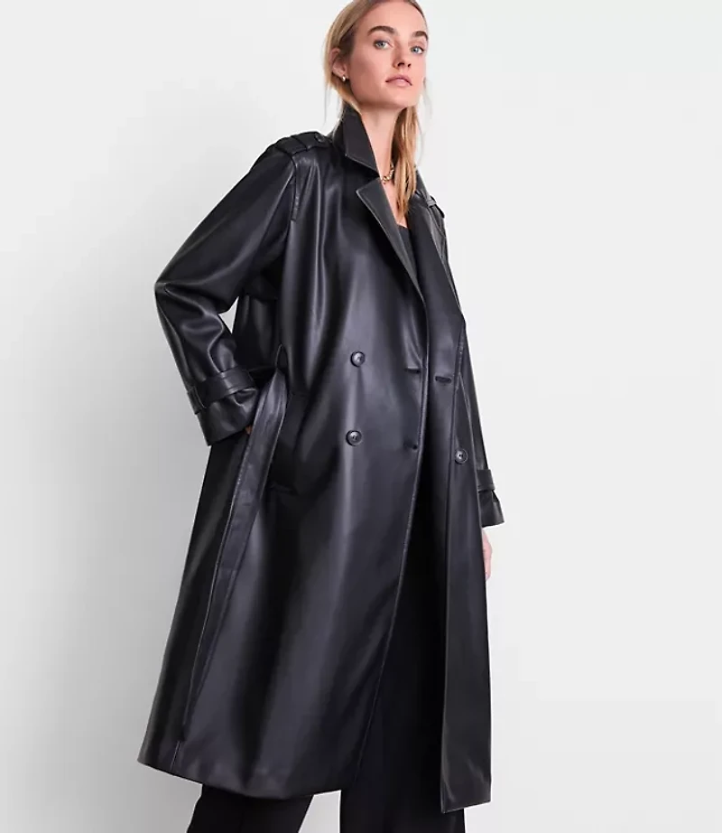 Petite LOFT Versa Faux Leather Trench Coat