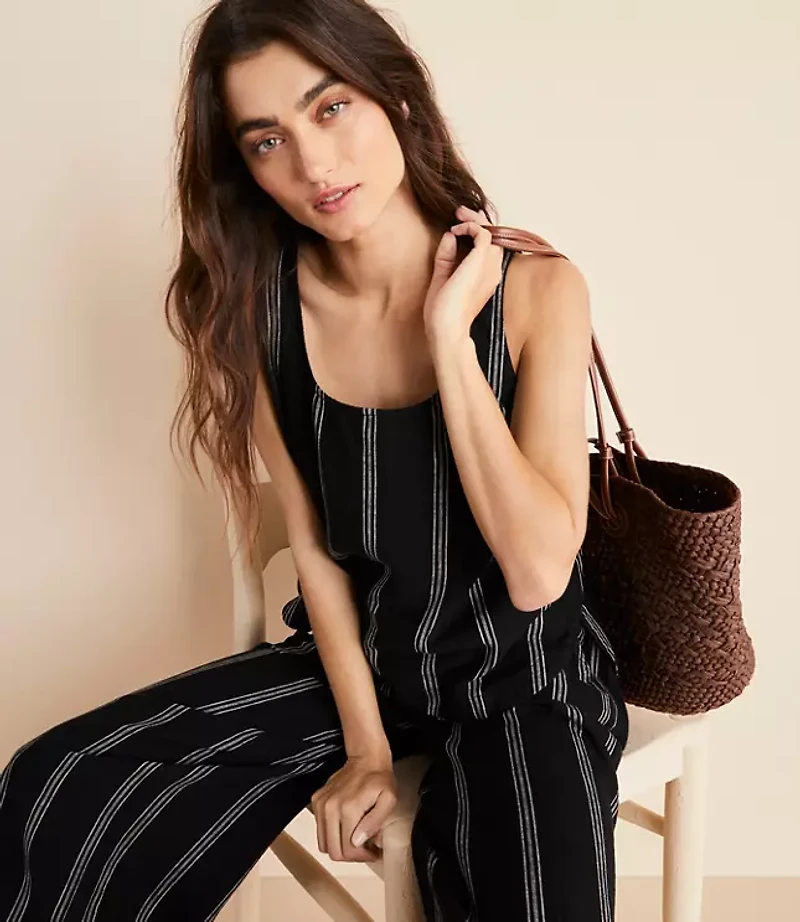 Lou & Grey Striped Linen Cotton Tie Back Tank Top