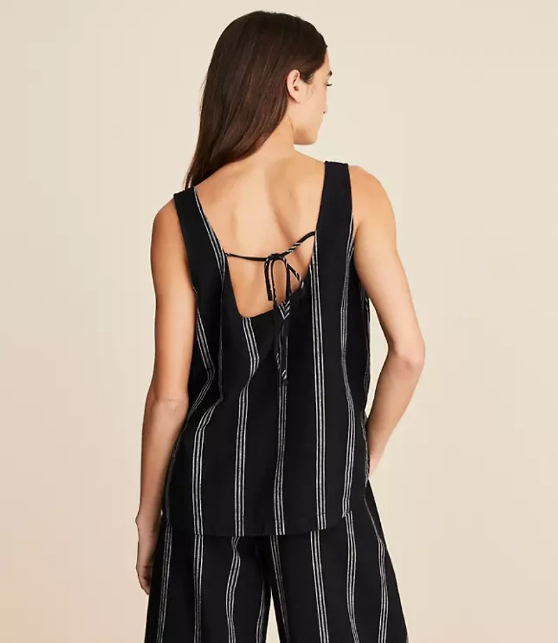 Lou & Grey Striped Linen Cotton Tie Back Tank Top