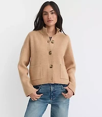 Petite Ribbed Mock Neck Sweater Jacket