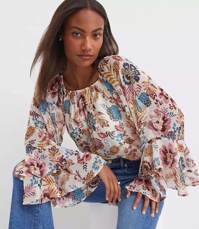 Petite Garden Tiered Ruffle Sleeve Blouse